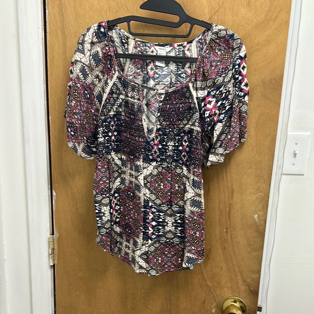 Forever 21 Brown and White Smocked Blouse